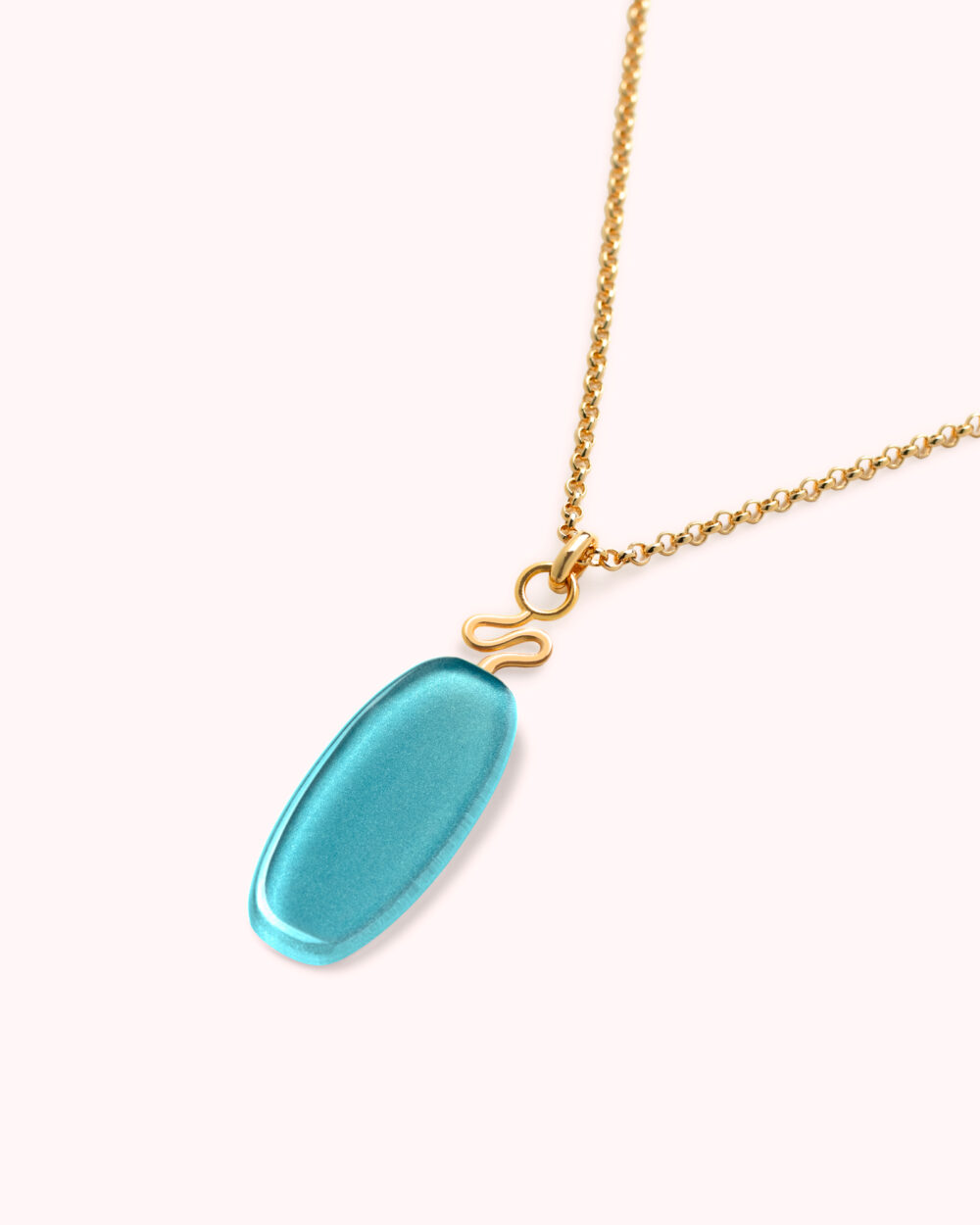 Colar Leme Azul Turquesa - Banho Ouro 18K