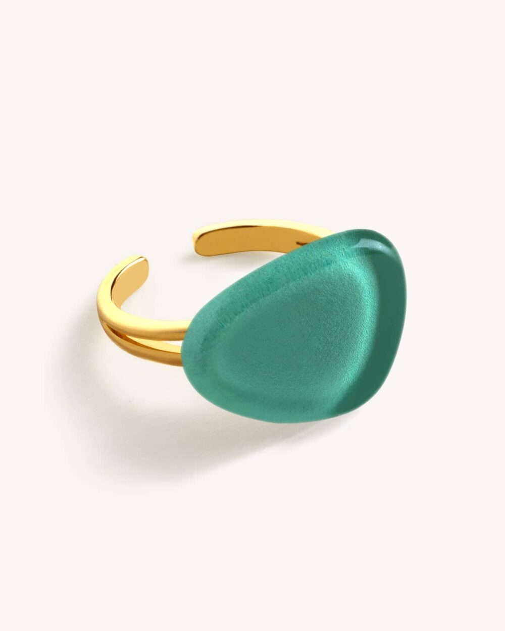 Anel Gota Verde Água – Banho Ouro 18K