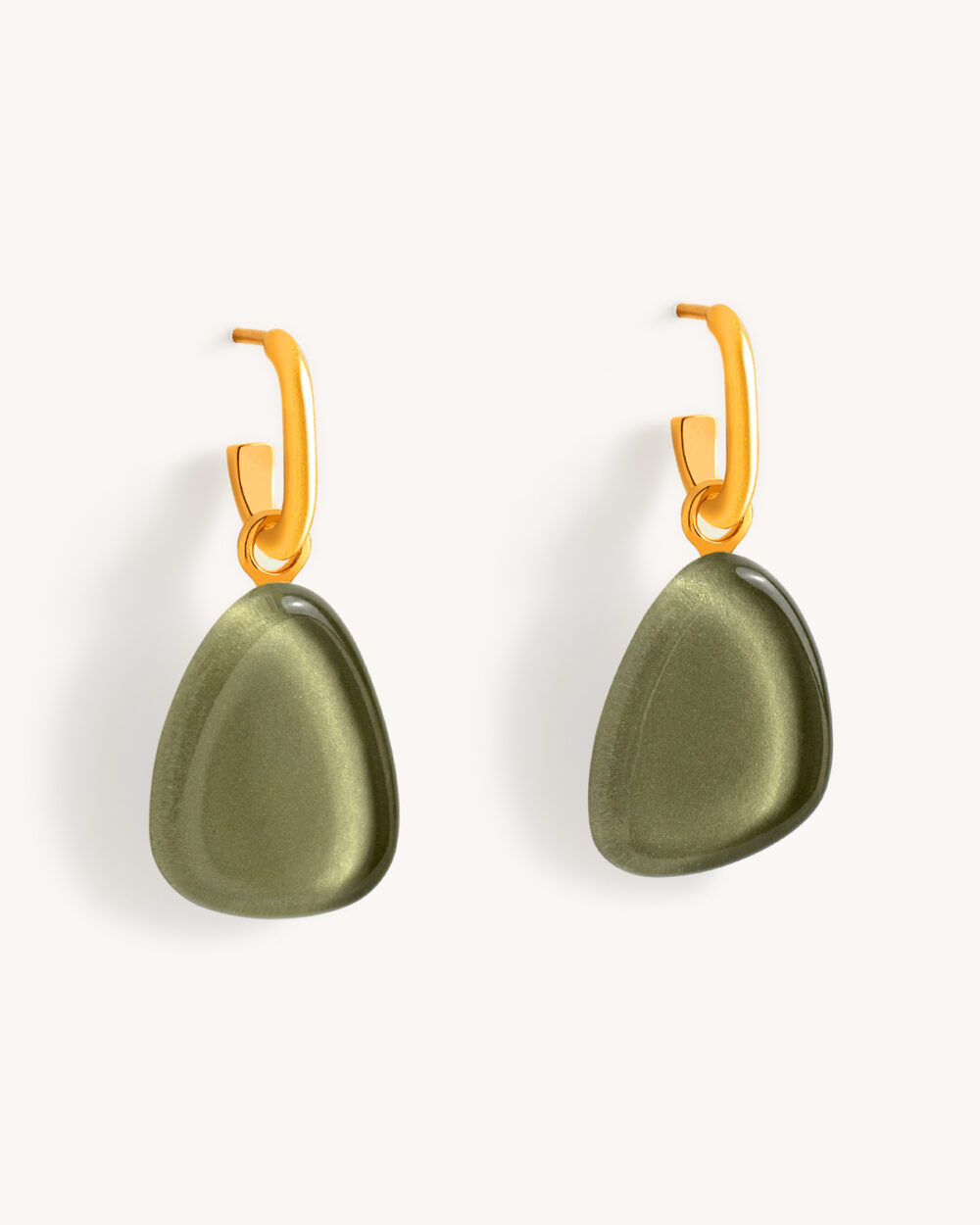 Brinco Gota Verde Militar – Banho Ouro 18K