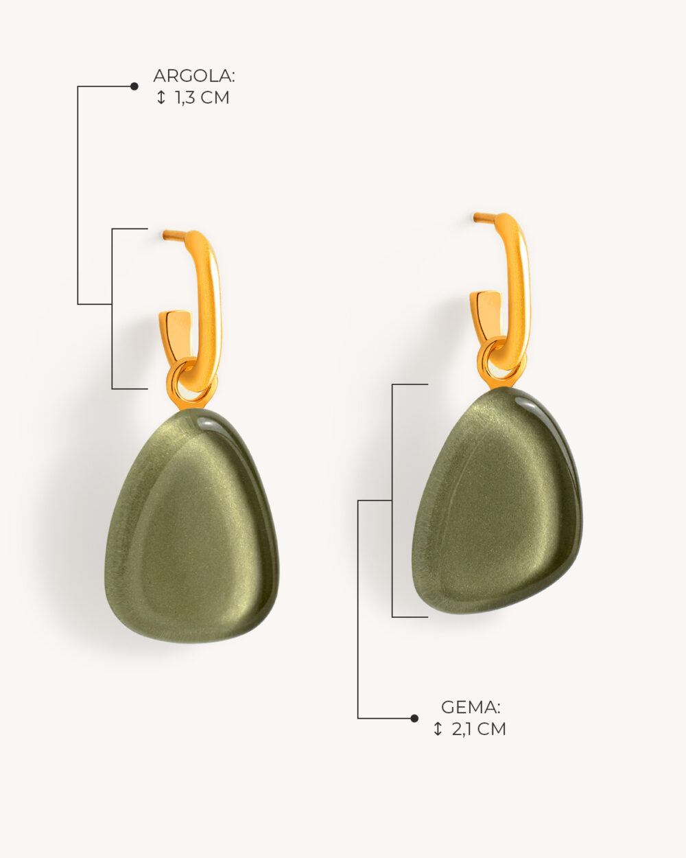 Brinco Gota Verde Militar – Banho Ouro 18K - Image 5
