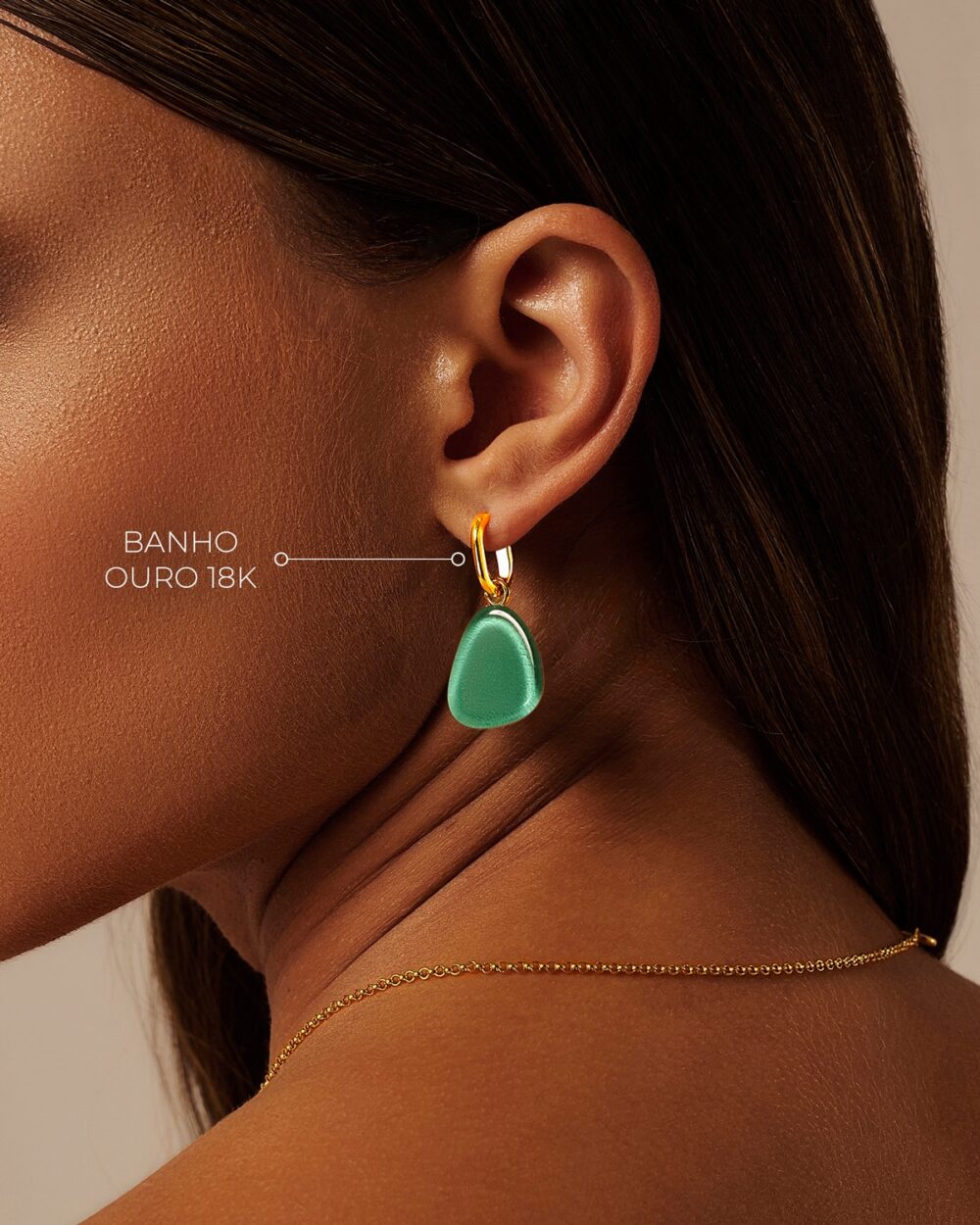 Brinco Gota Verde Água – Banho Ouro 18K - Image 4