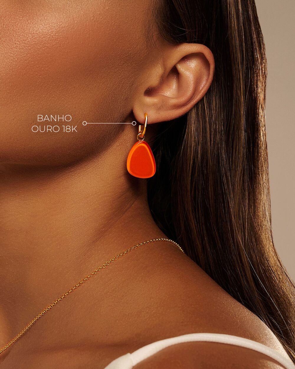 Brinco Gota Laranja – Banho Ouro 18K - Image 4