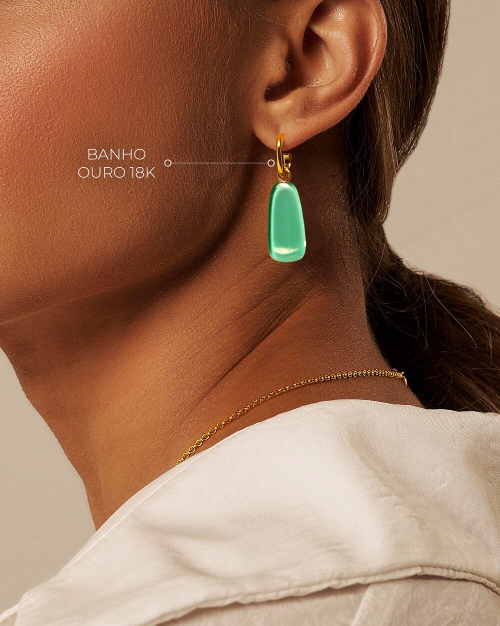 Brinco Tulipa Verde Água – Banho Ouro 18K - Image 4
