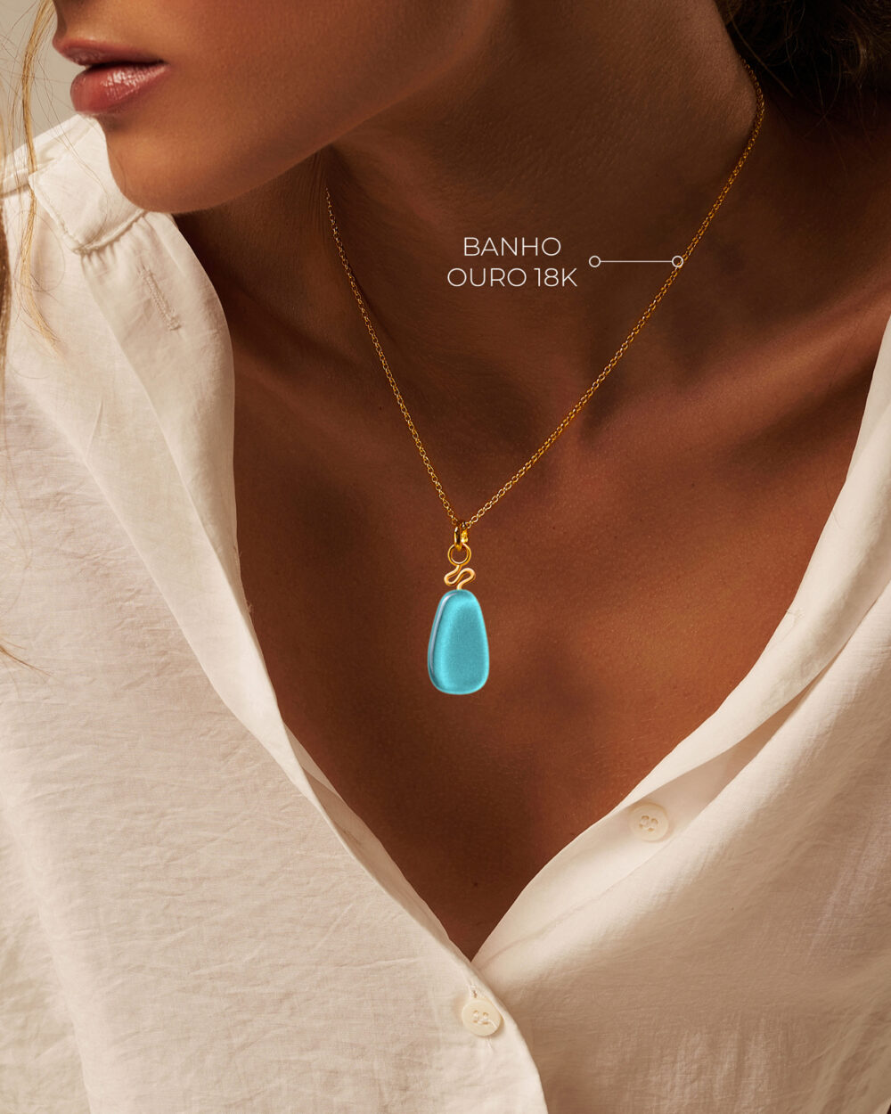 Colar Mini Punta Azul Turquesa - Banho Ouro 18K - Image 4