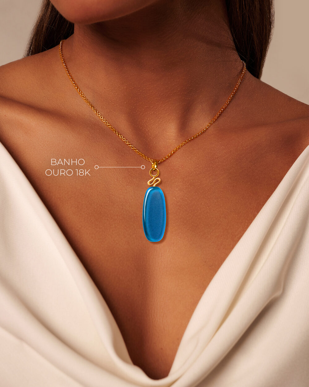 Colar Leme Azul - Banho Ouro 18K - Image 4