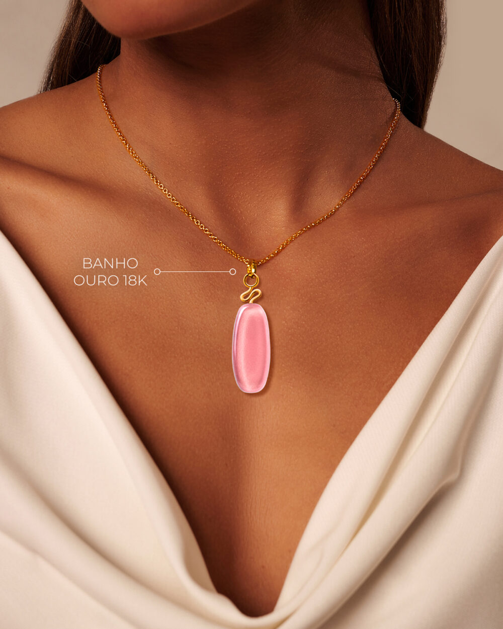 Colar Leme Rosa – Banho Ouro 18K - Image 4