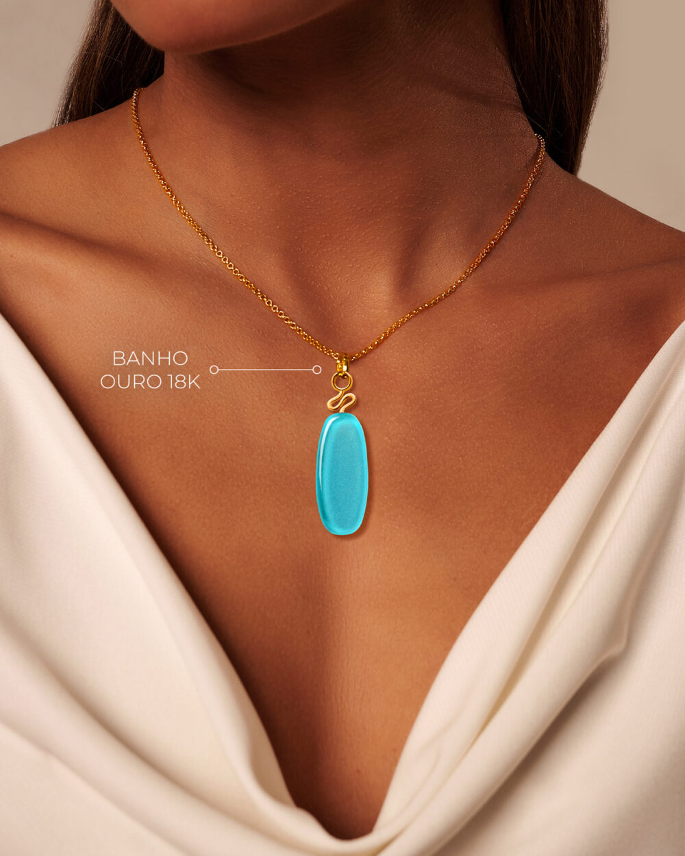 Colar Leme Azul Turquesa - Banho Ouro 18K - Image 4