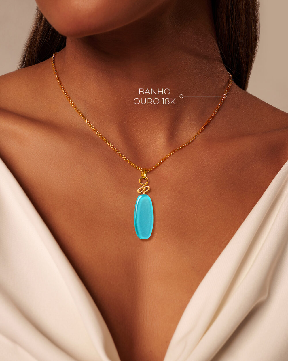 Colar Mini Leme Azul Turquesa - Banho Ouro 18K - Image 4