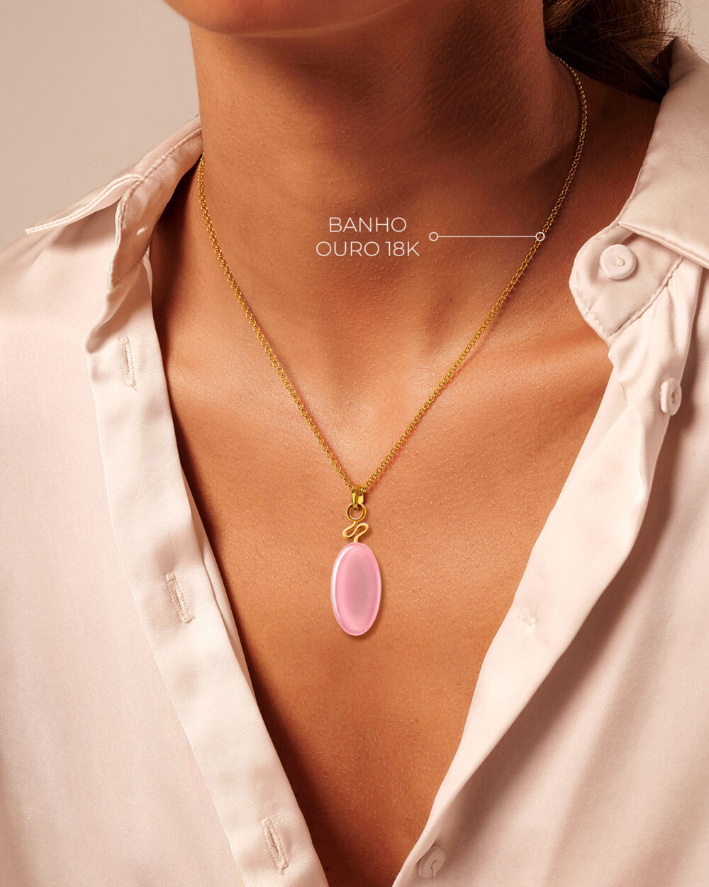 Colar Mini Costa Rosa – Banho Ouro 18K - Image 4