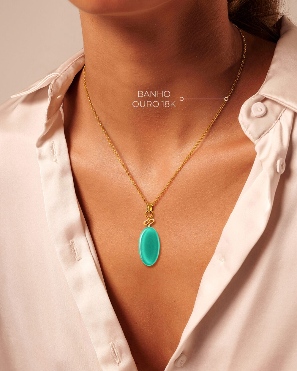 Colar Mini Costa Verde Água - Banho Ouro 18K - Image 4