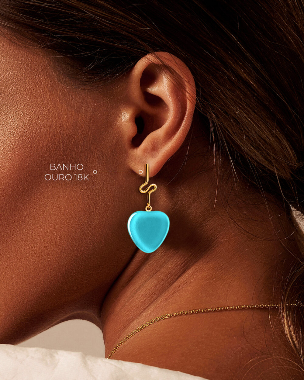 Brinco Orla Azul Turquesa - Banho Ouro 18K - Image 4