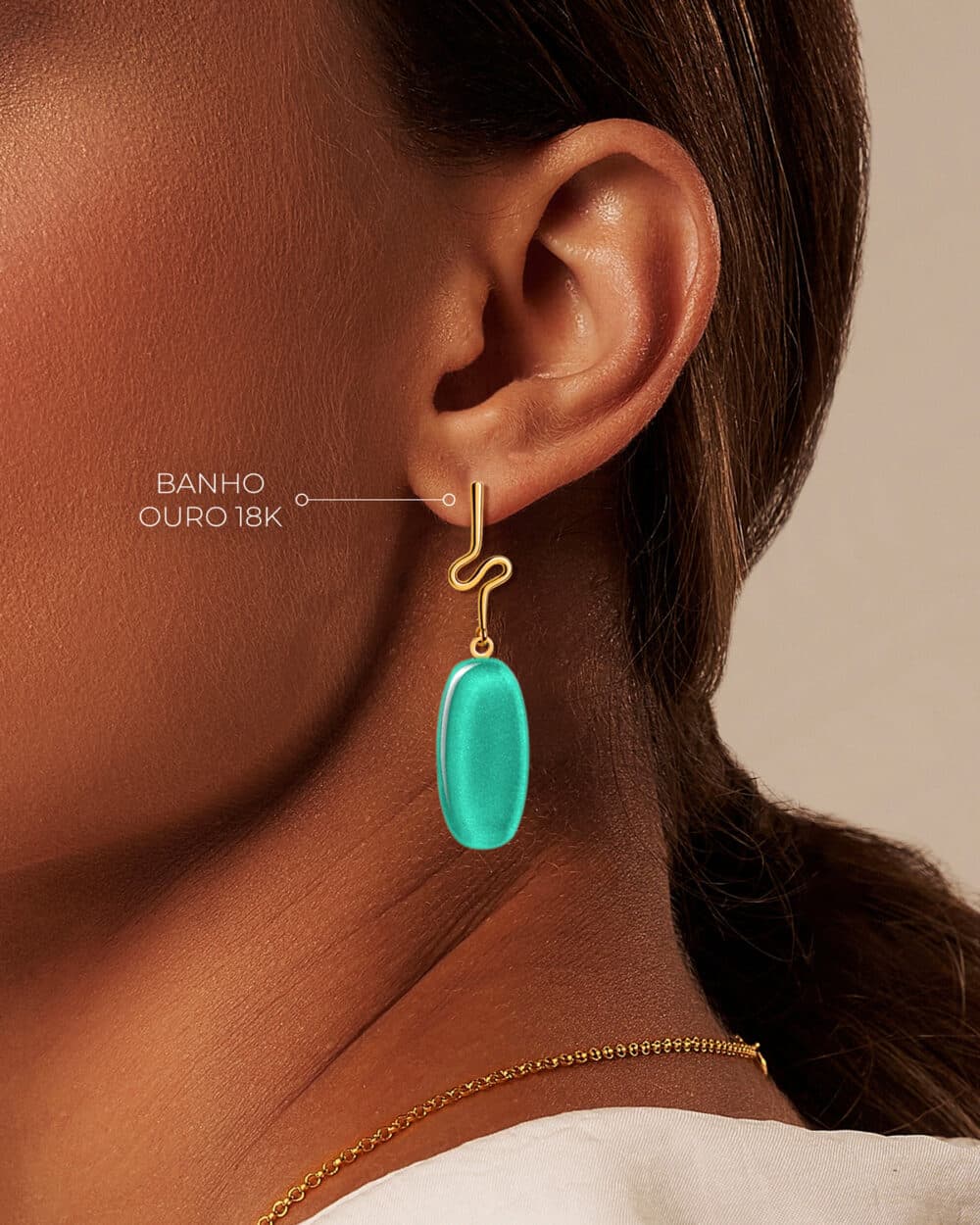 Brinco Leme Verde Água - Banho Ouro 18K - Image 4
