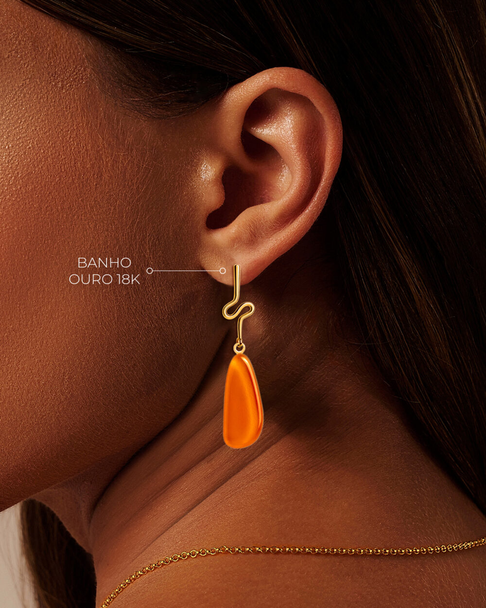 Brinco Riva Laranja – Banho Ouro 18K - Image 4
