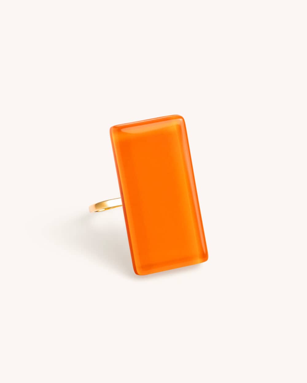 Anel Retângulo Laranja – Banho Ouro 18K