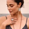Argola Retângulo Azul Claro – Banho Ouro 18K - Image 2