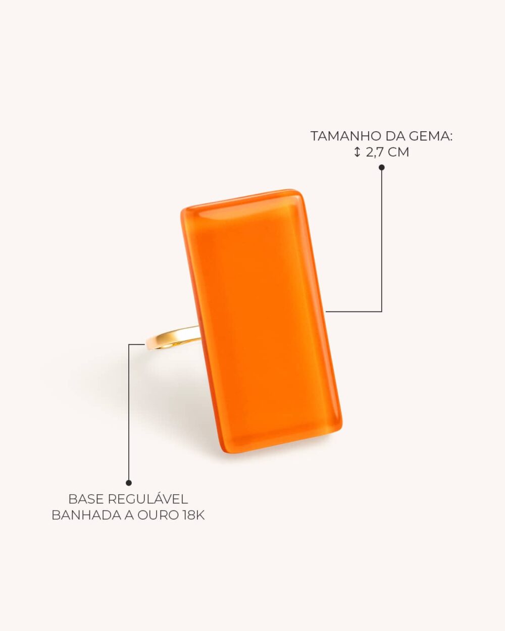 Anel Retângulo Laranja – Banho Ouro 18K - Image 3