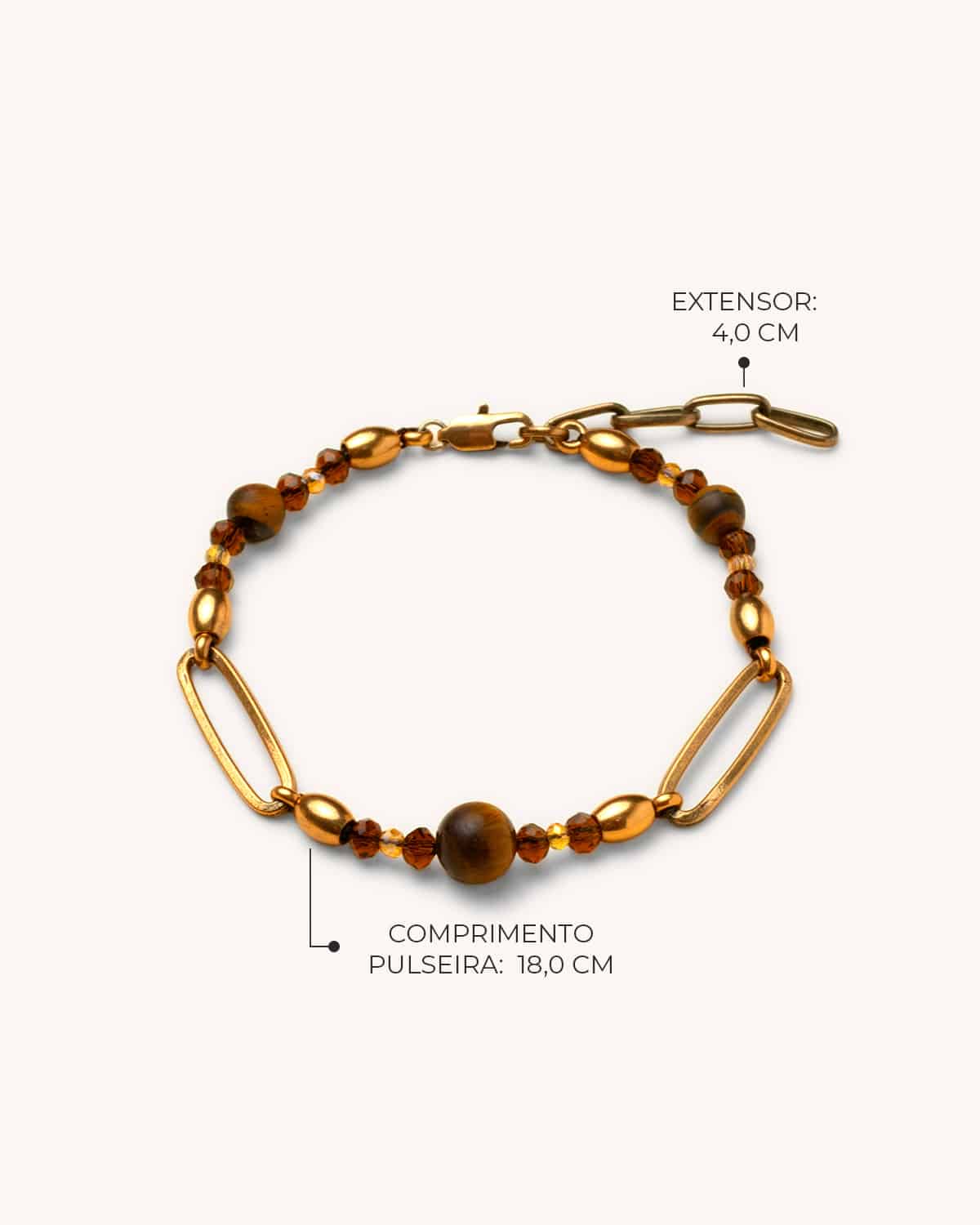 Pulseira Olho de Tigre e Corrente - Ouro Vintage 18K - Image 3