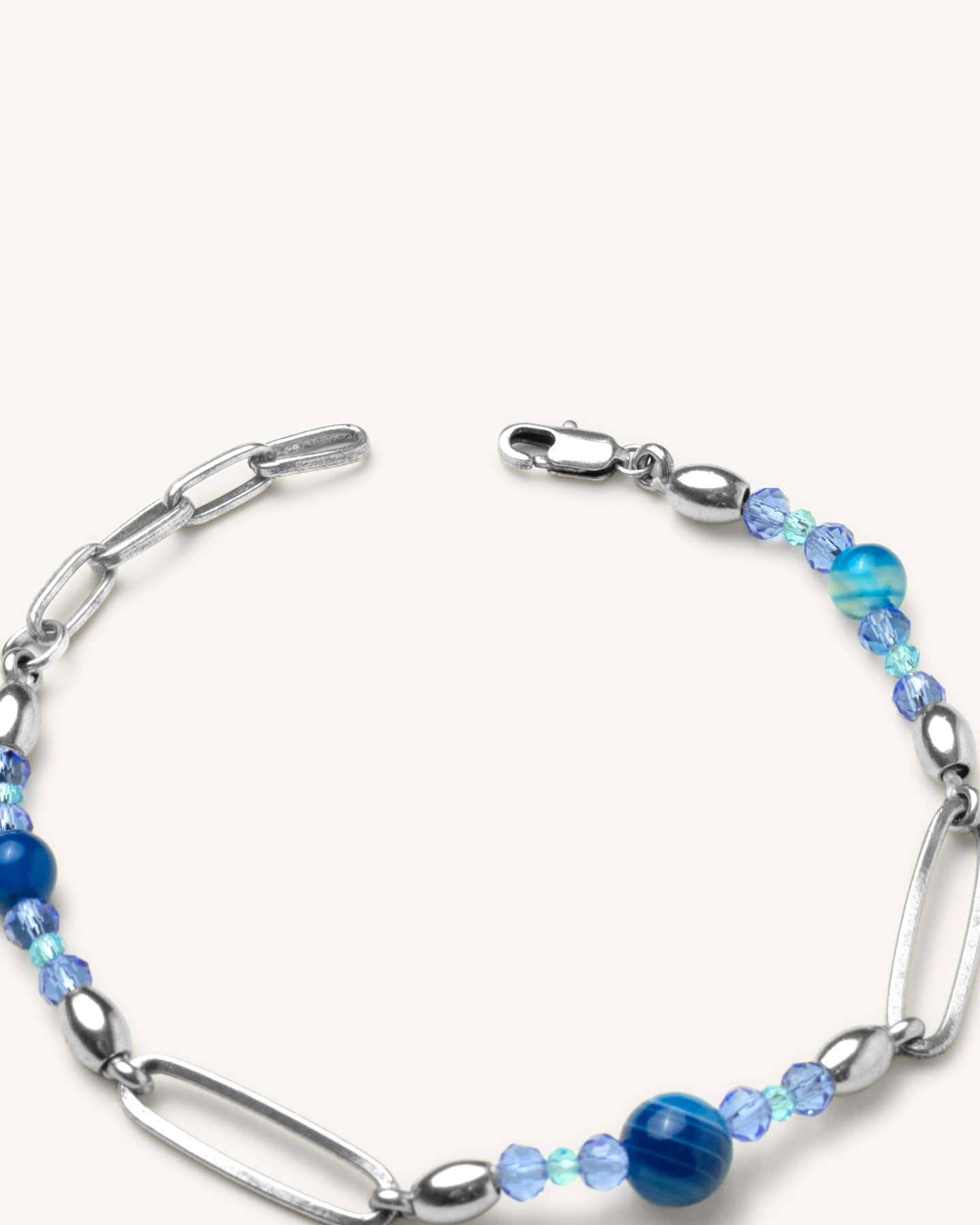 Pulseira Ágata Azul e Corrente - Prata Vintage - Image 3