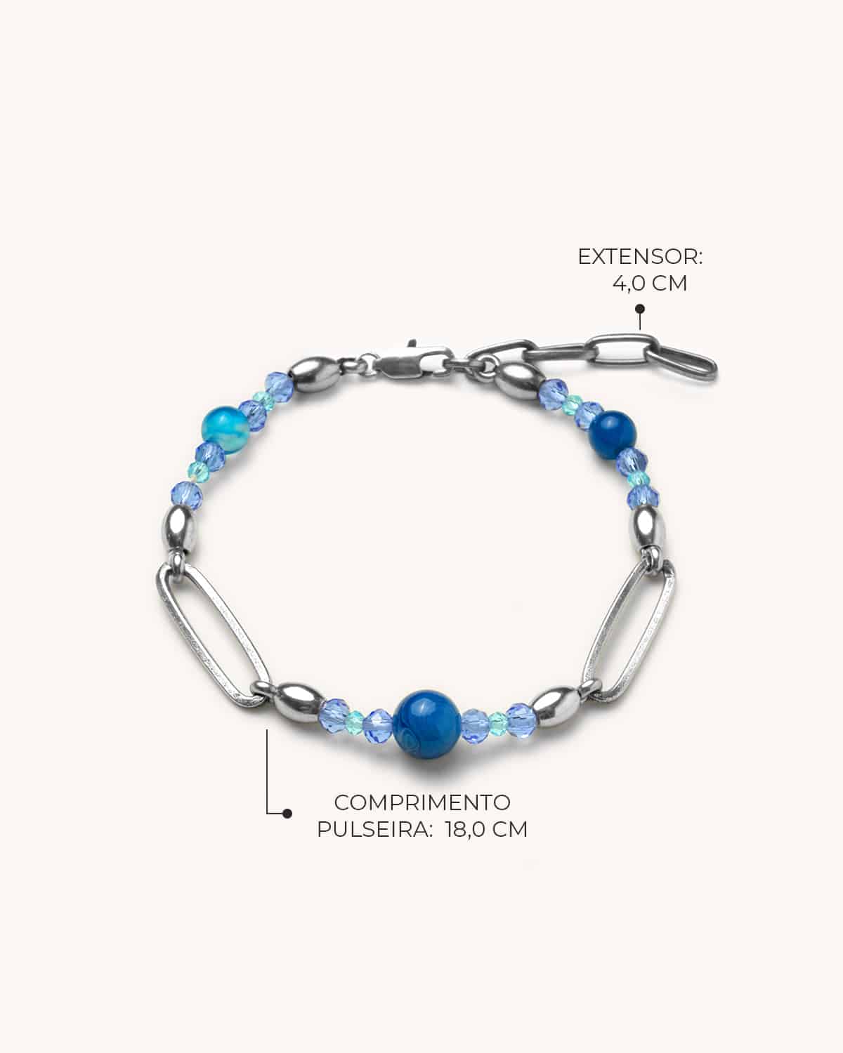 Pulseira Ágata Azul e Corrente - Prata Vintage - Image 4