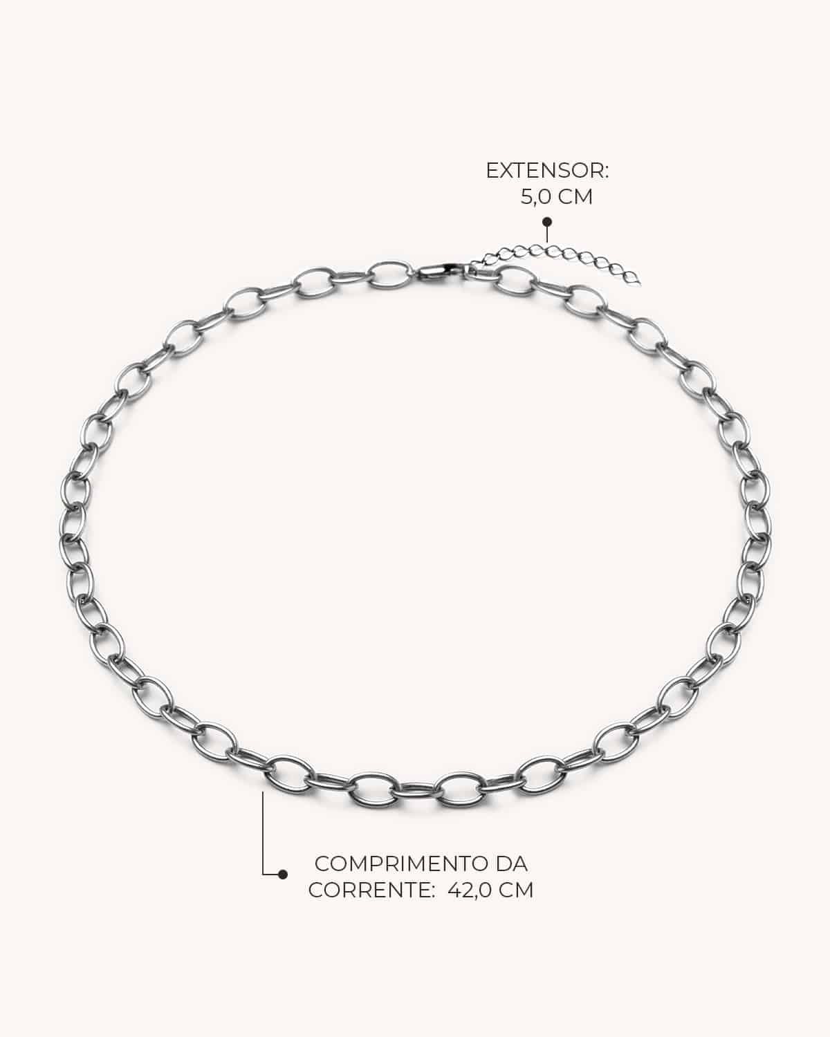Corrente Oval Fina 42 - Prata Vintage - Image 2