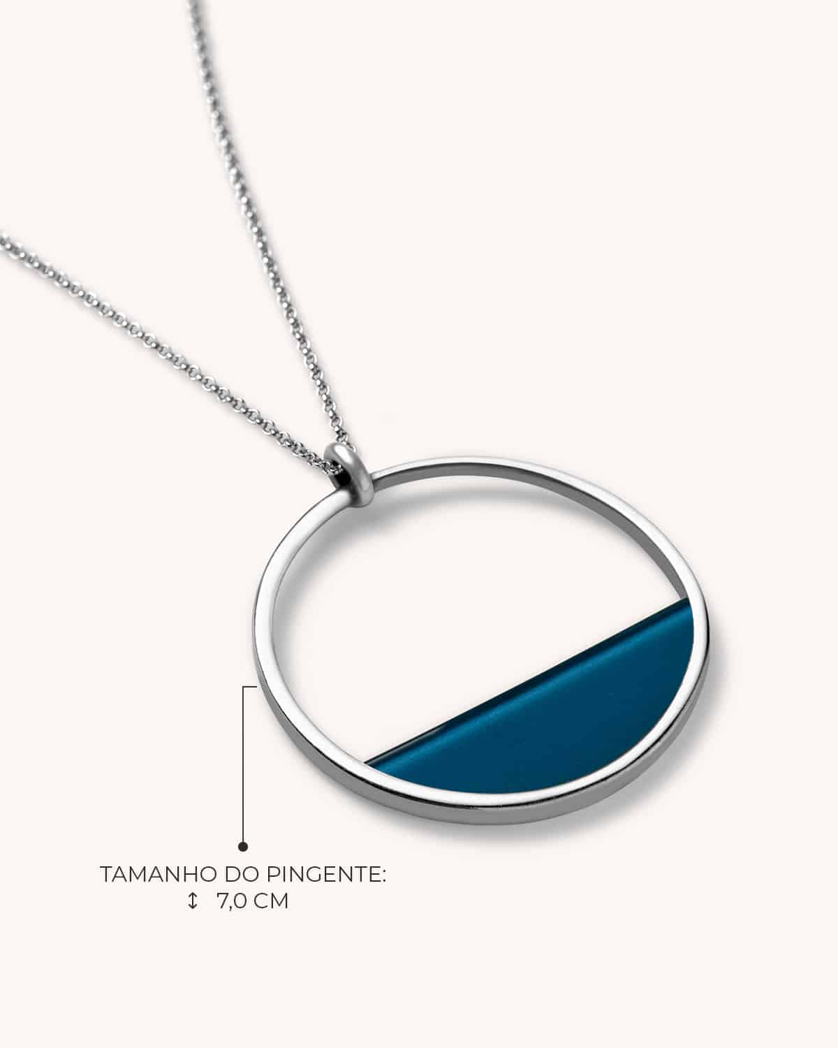 Colar Aro Azul Corrente - Prata Vintage - Image 3