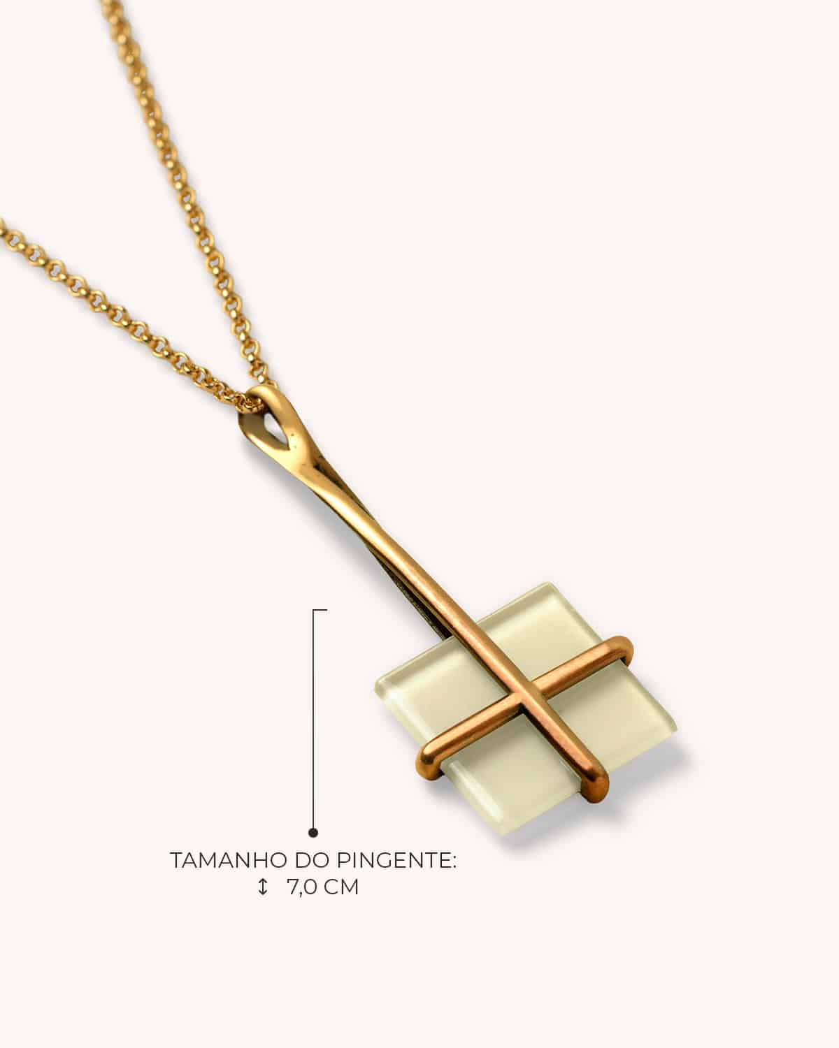 Colar Cruz Bege Corrente - Ouro Vintage 18K - Image 3