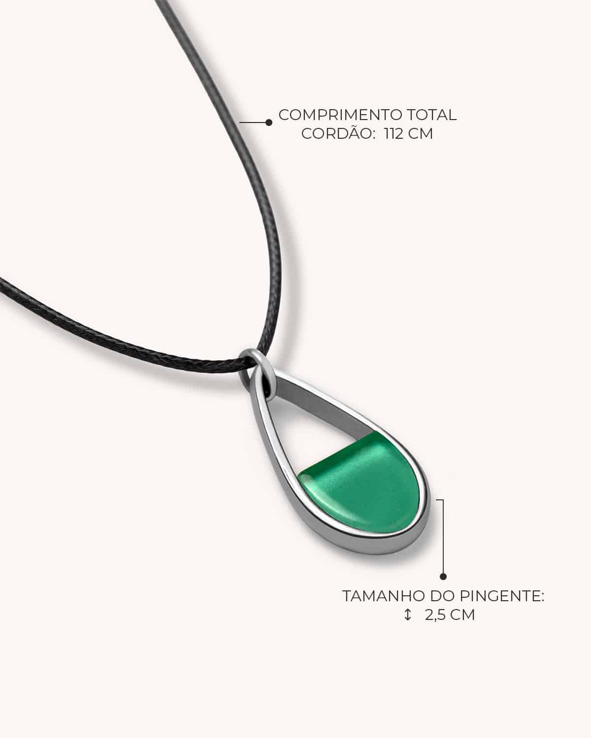 Colar Mini Gota Verde Água Cordão - Prata Vintage - Image 3