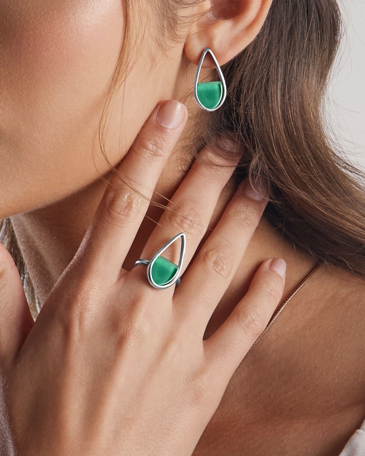 Anel Gota Verde Água - Prata Vintage - Image 2