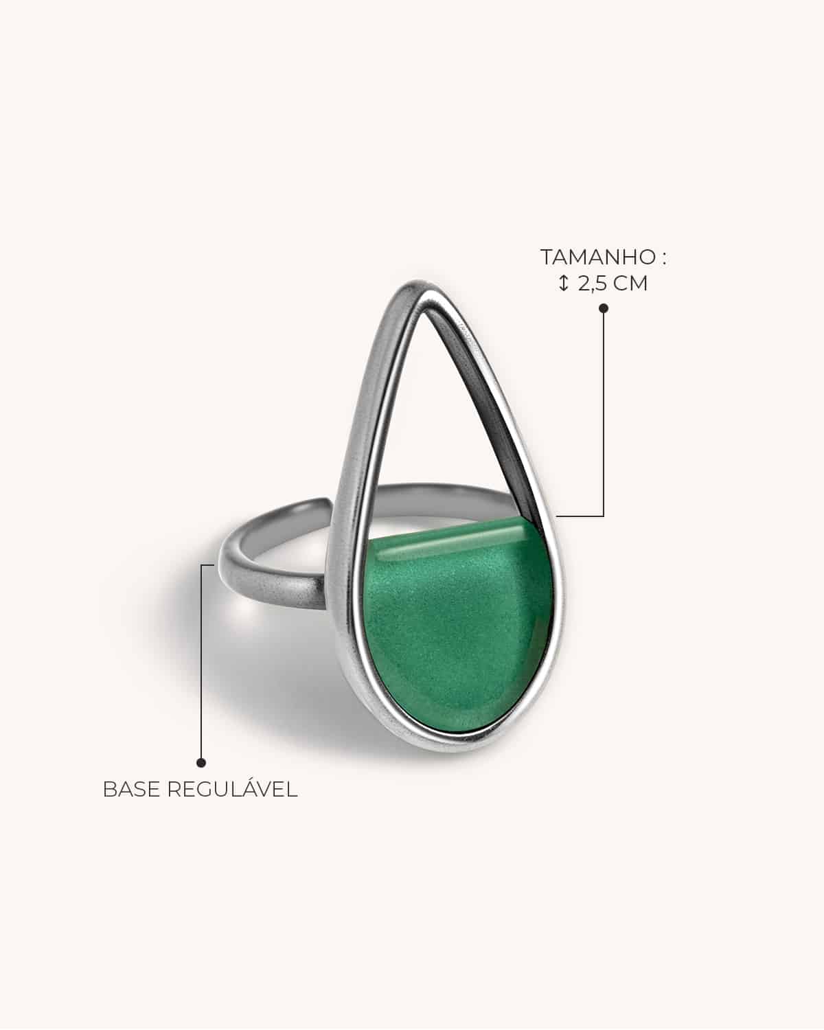 Anel Gota Verde Água - Prata Vintage - Image 3