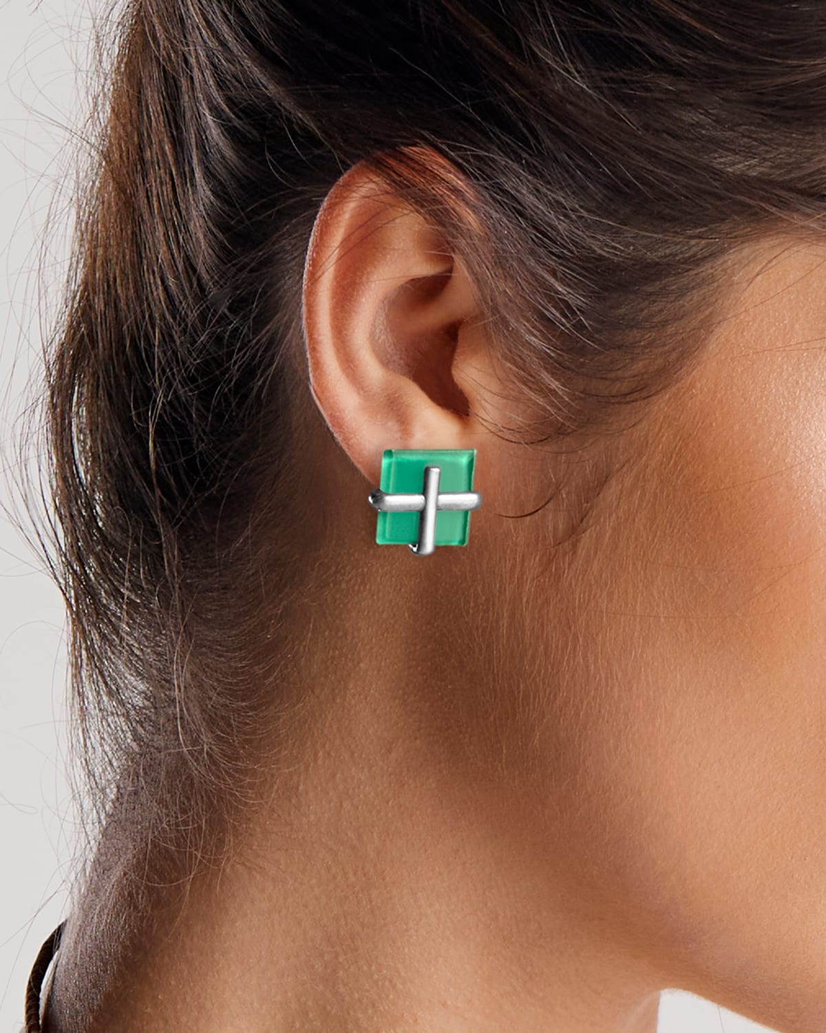 Brinco Cruz Verde Água - Prata Vintage - Image 2