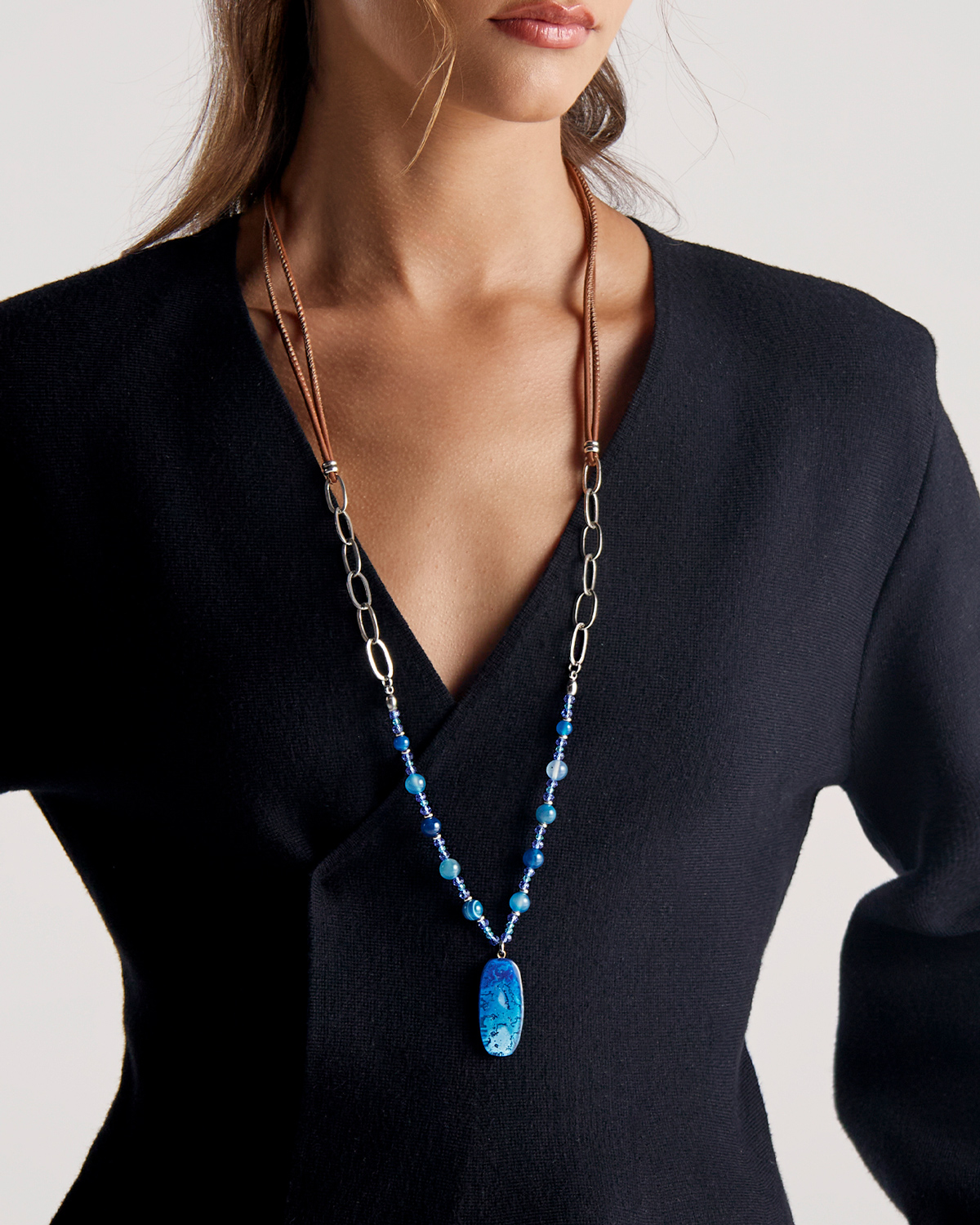 Colar Remo Ágata Azul - Prata Vintage - Image 2