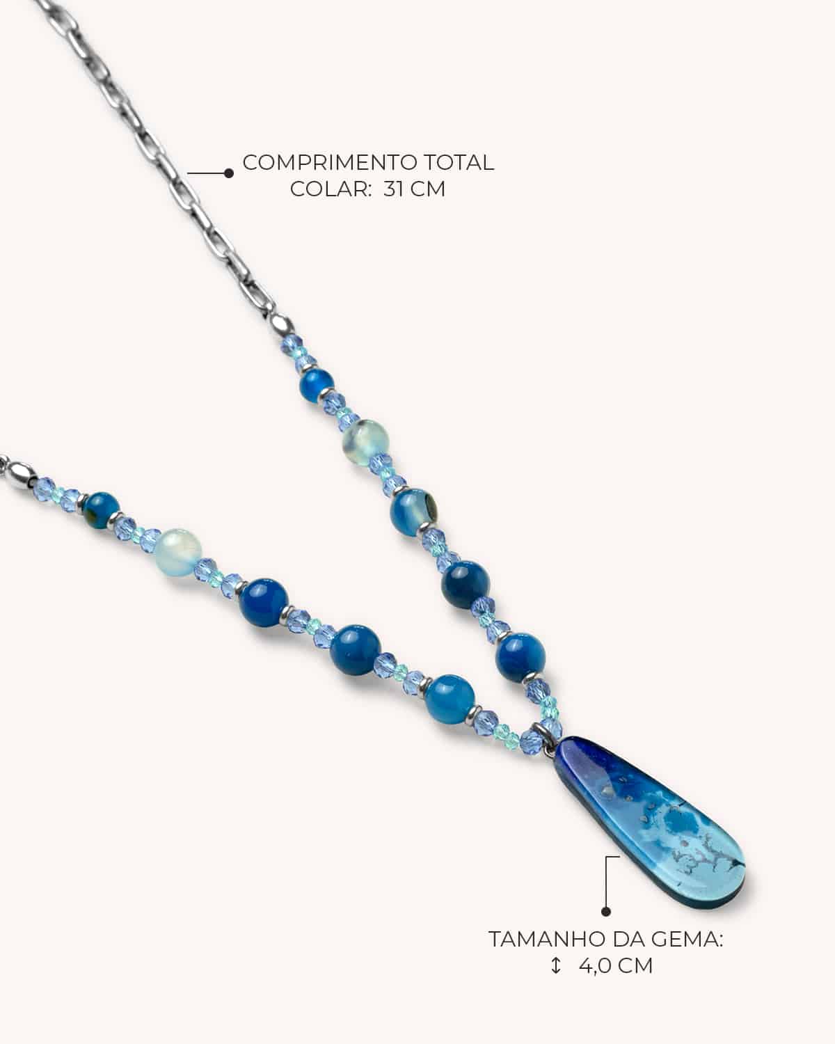 Colar Leme Ágata Azul - Prata Vintage - Image 2