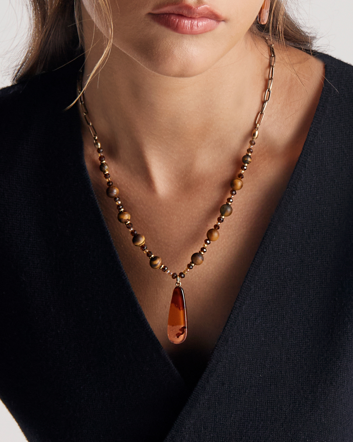 Colar Leme Olho de Tigre - Ouro Vintage 18K - Image 2