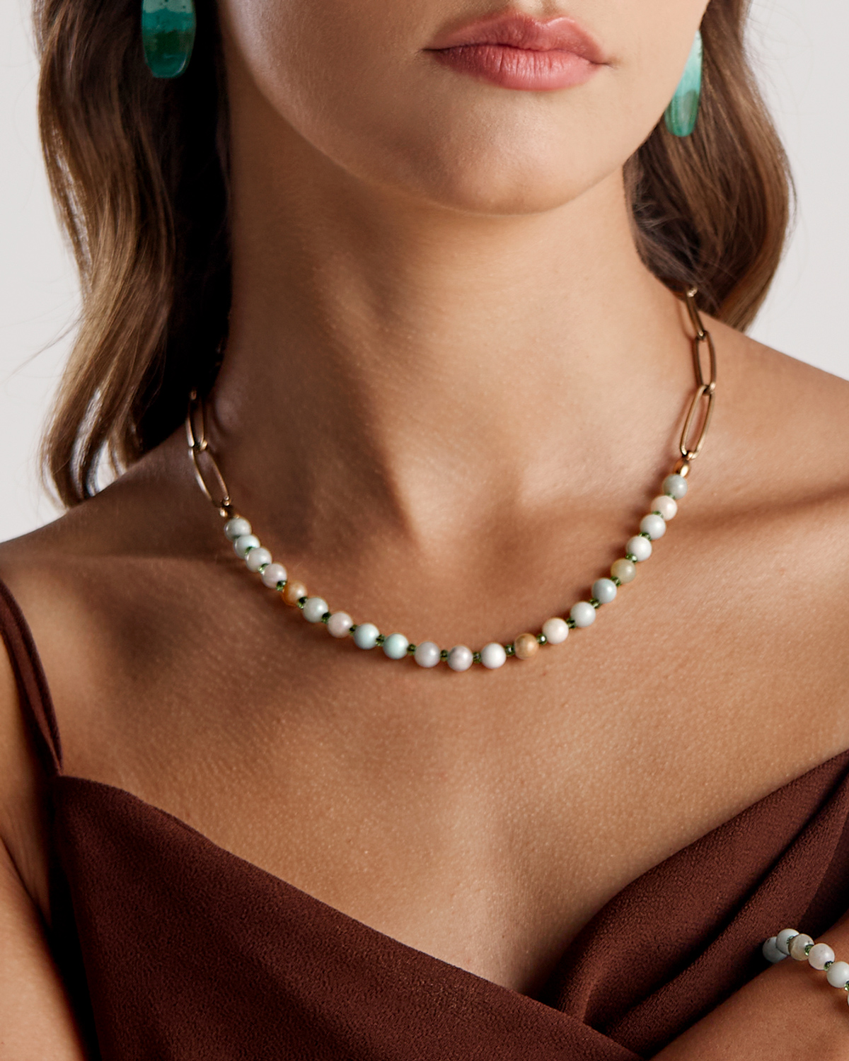 Colar Amazonita e Corrente - Ouro Vintage 18K - Image 2