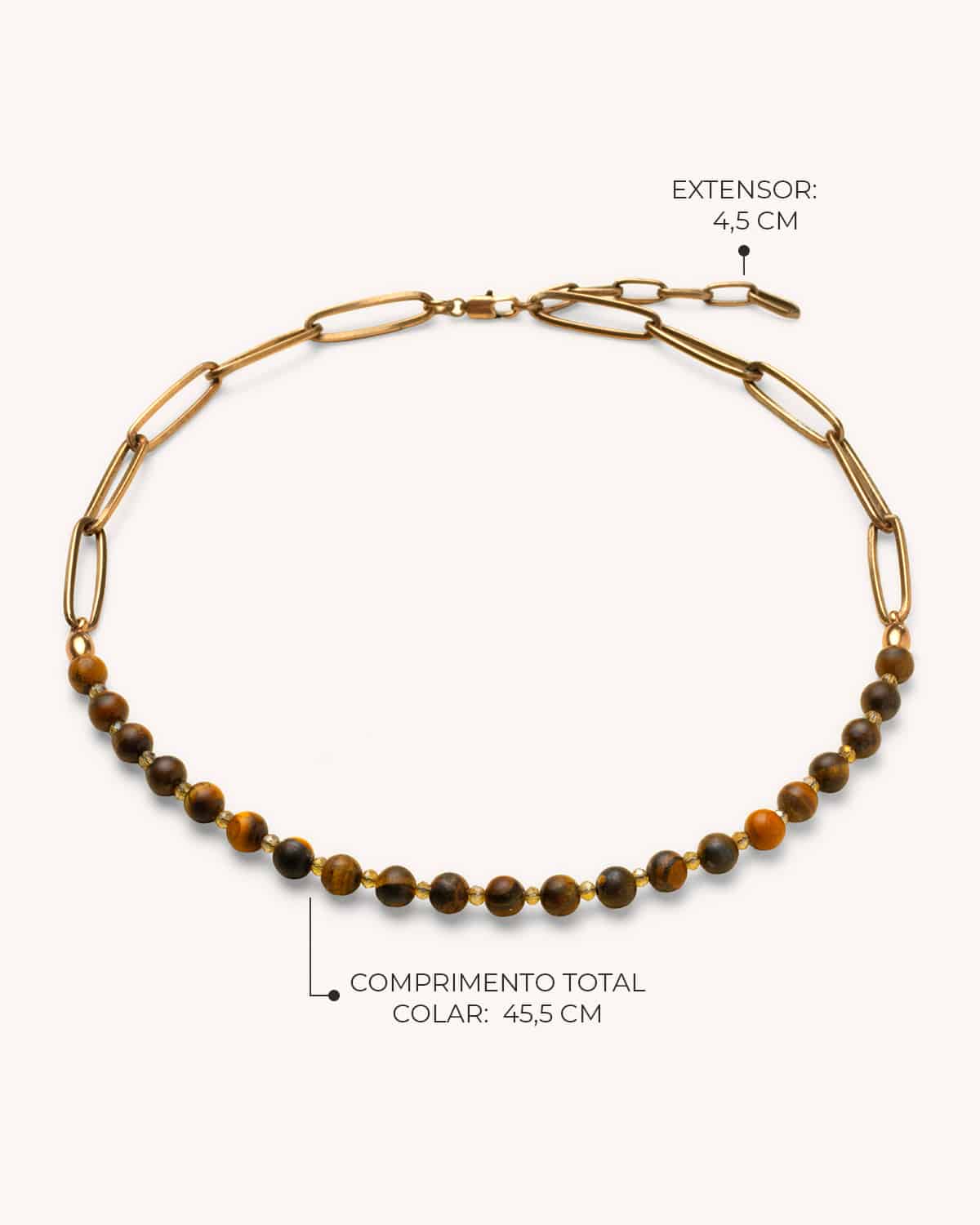 Colar Olho de Tigre e Corrente - Ouro Vintage 18K - Image 3