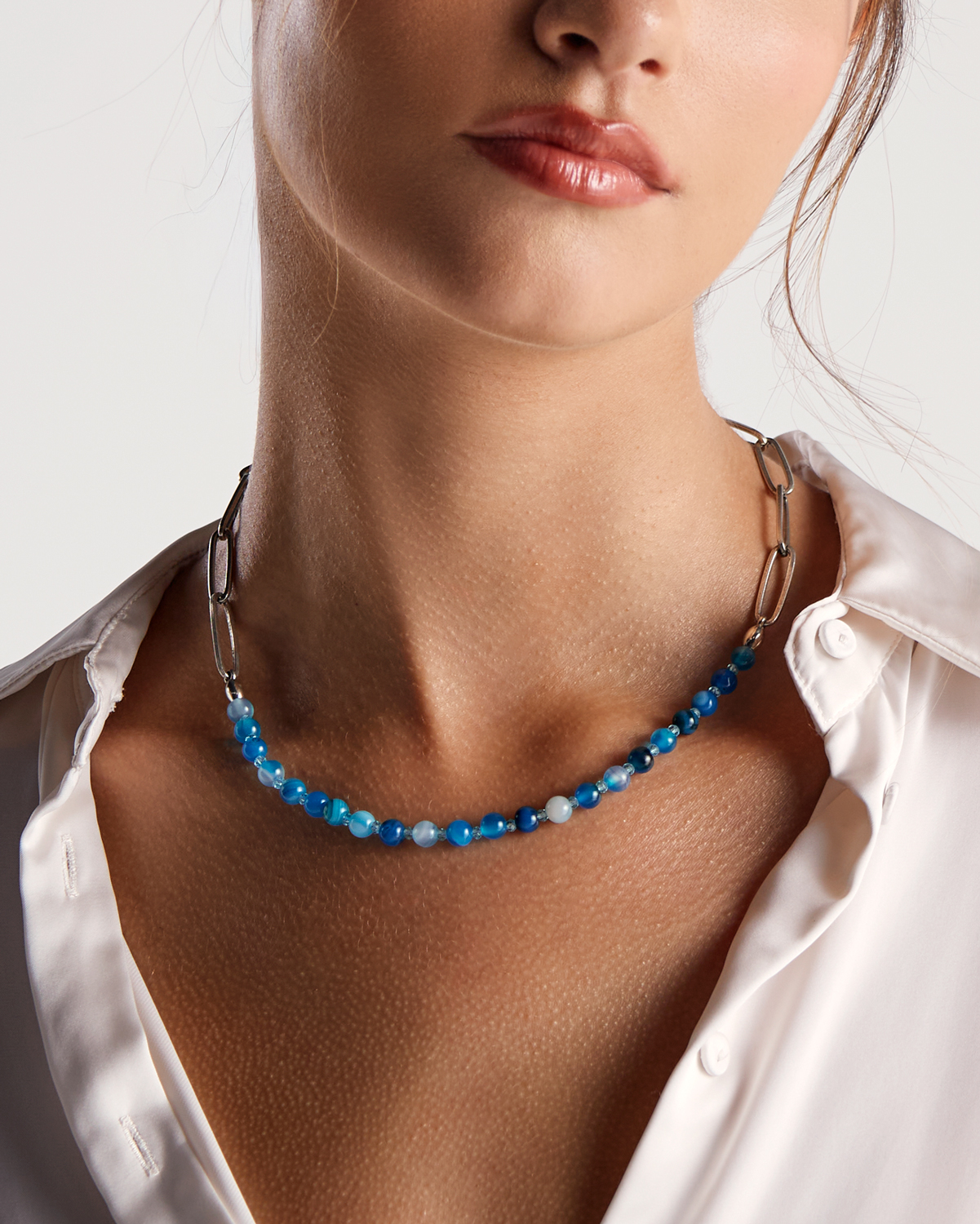 Colar Ágata Azul e Corrente - Prata Vintage - Image 4