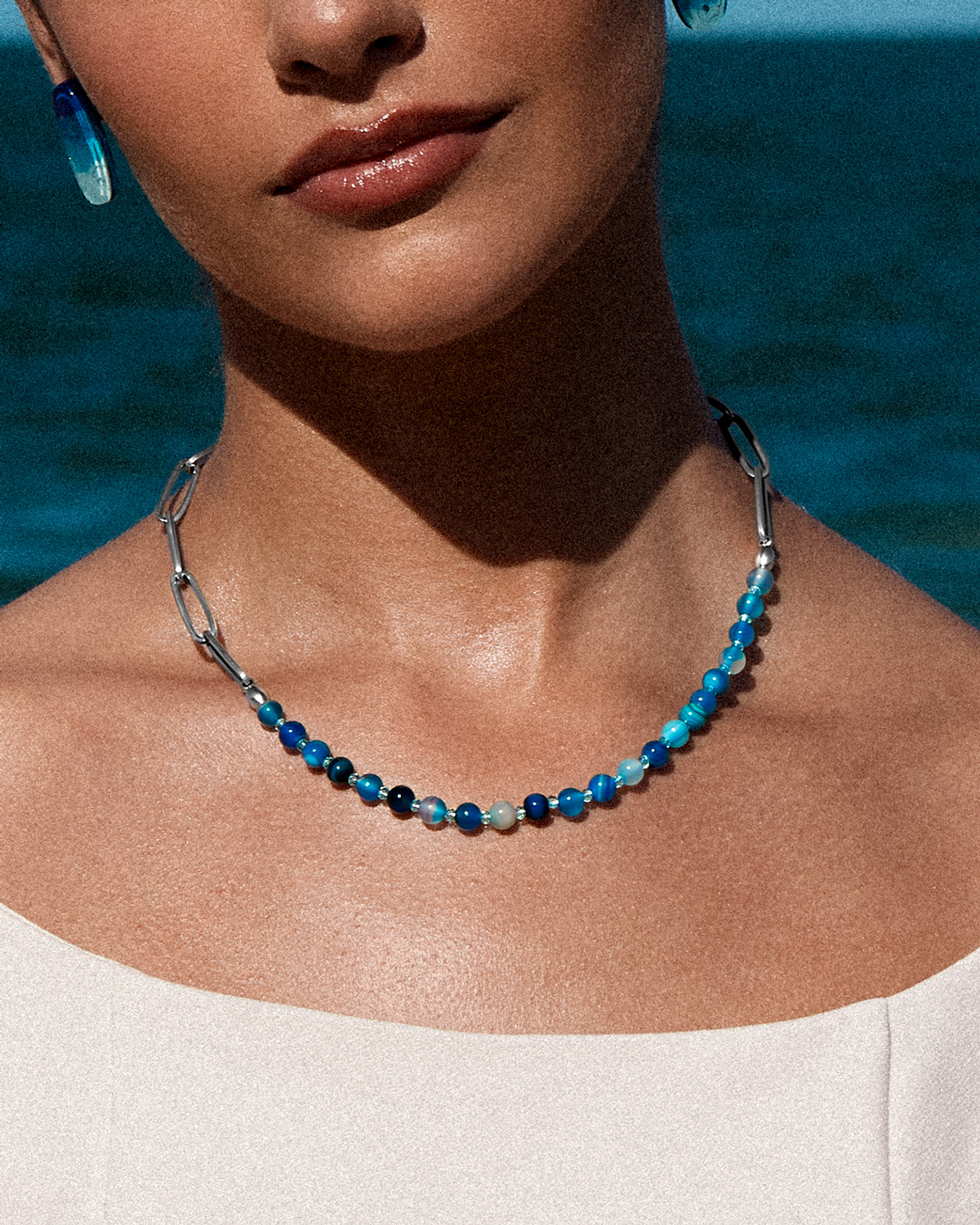 Colar Ágata Azul e Corrente - Prata Vintage - Image 2