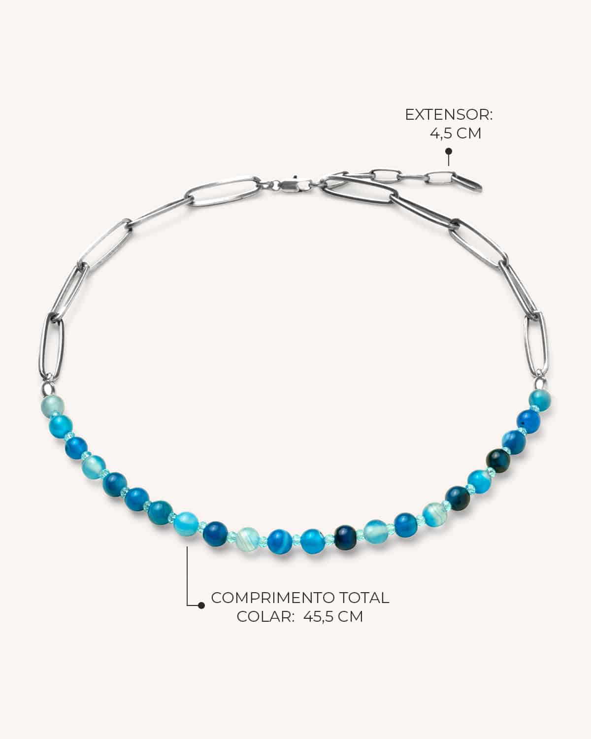 Colar Ágata Azul e Corrente - Prata Vintage - Image 3