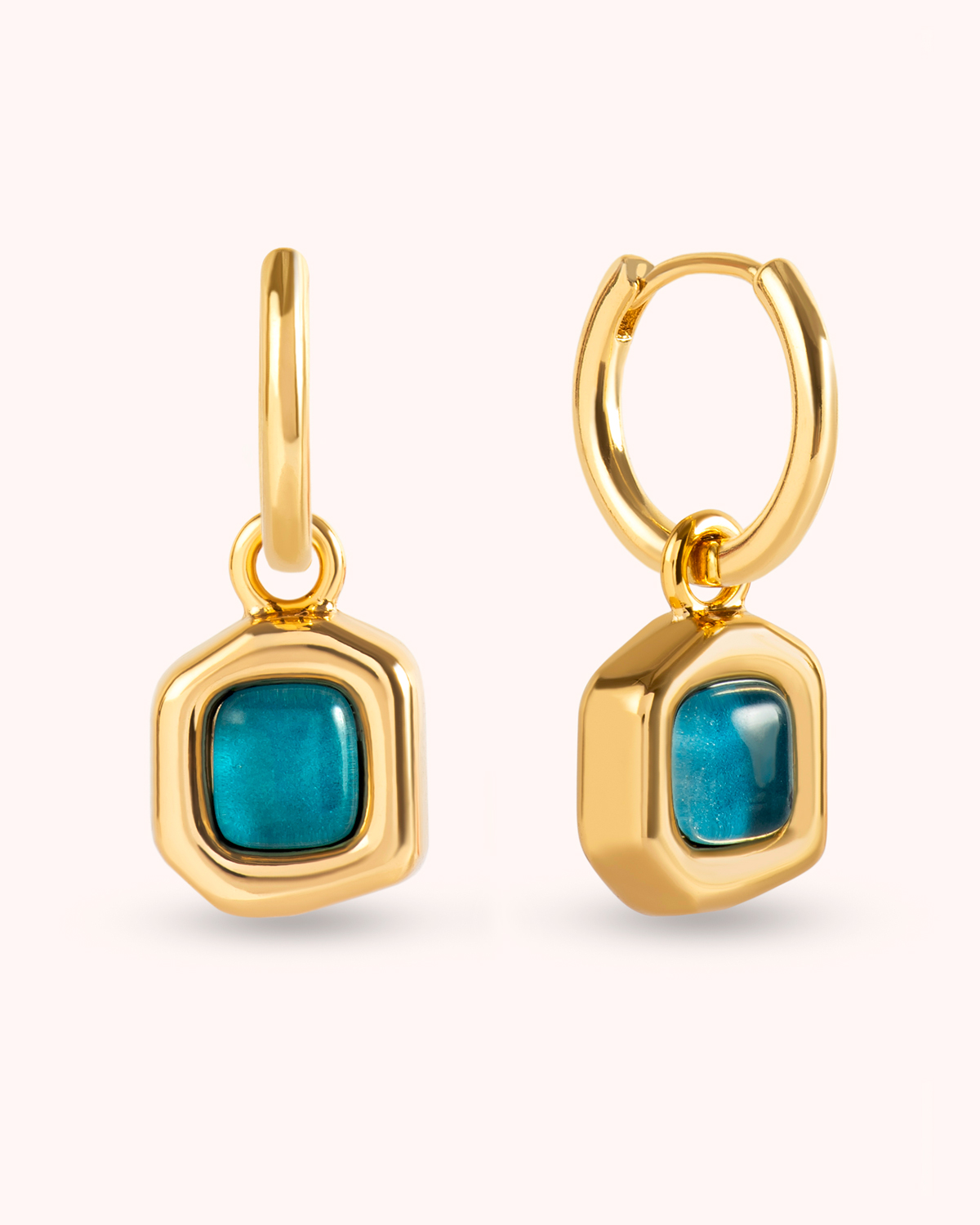 Argola Seixo Azul Laguna - Banho Ouro 18K