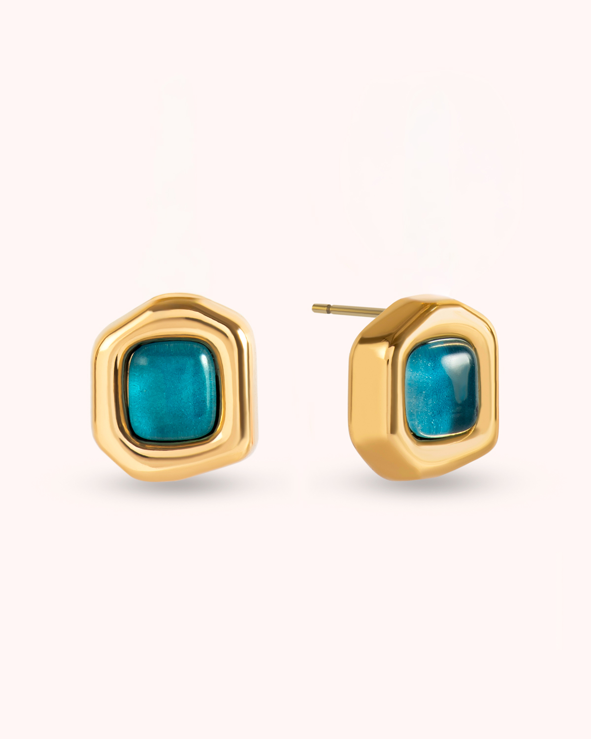 Brinco Seixo Azul Laguna - Banho Ouro 18K