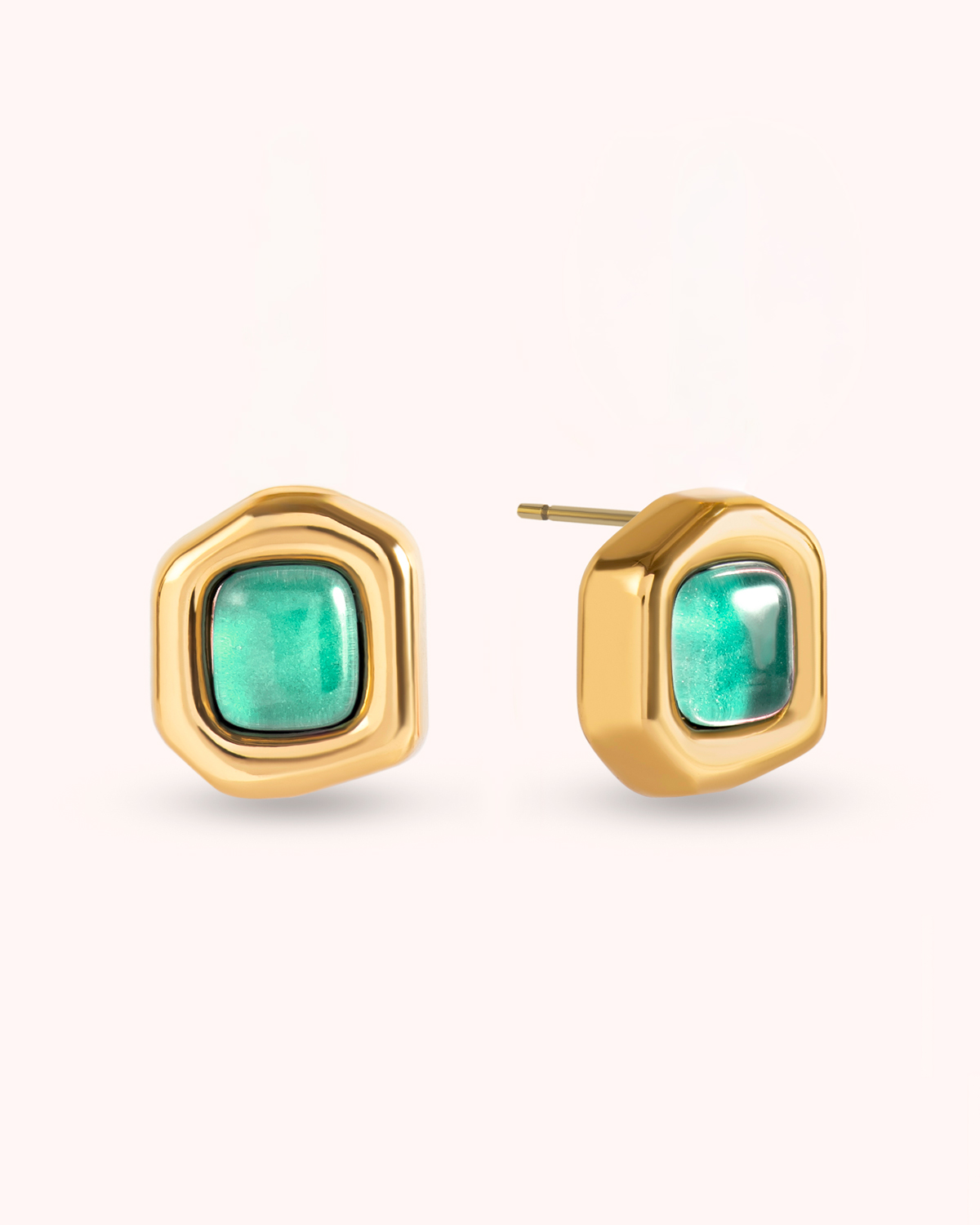 Brinco Seixo Verde Água - Banho Ouro 18K