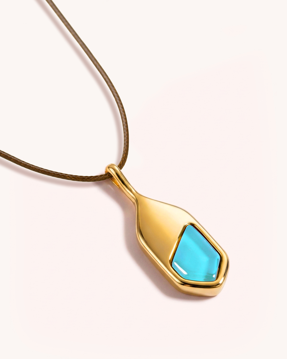 Colar Gaia Azul Turquesa Cordão - Banho Ouro 18K
